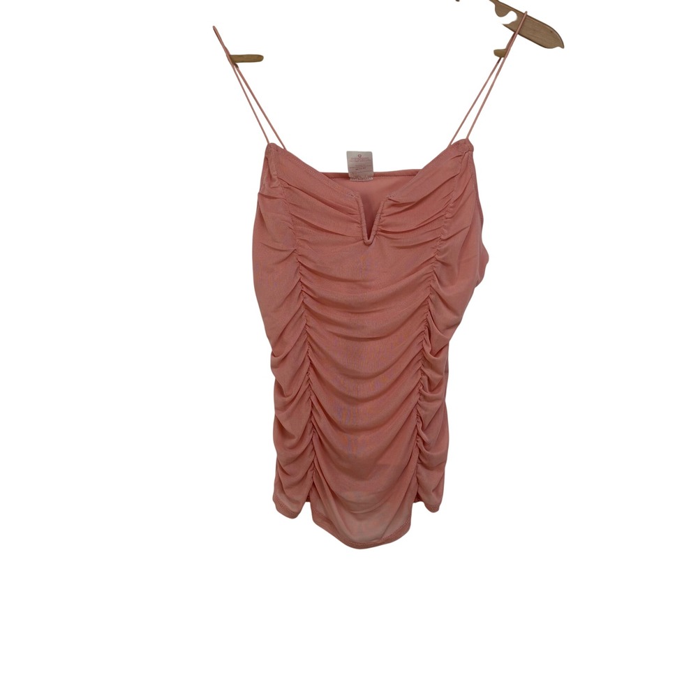 Y2K NOBO Fairycore Pink Ruched Mesh Camisole Top M Coquette Dainty Going Out